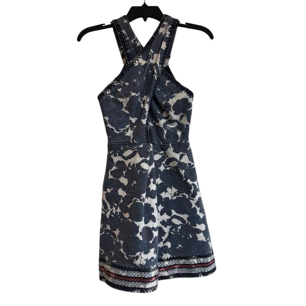 TWELFTH STREET BY CYNTHIA VINCENT Crisscross Halter Floral Print Navy Dress